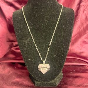 Little sister heart pendant pink rhinestones with chain